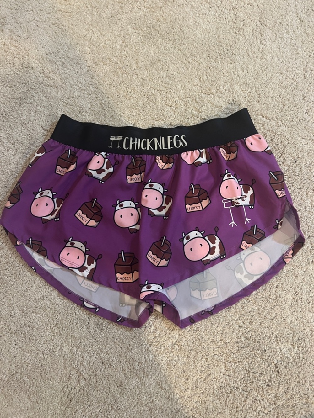 Chicknlegs Purple Cow Print Athletic Shorts